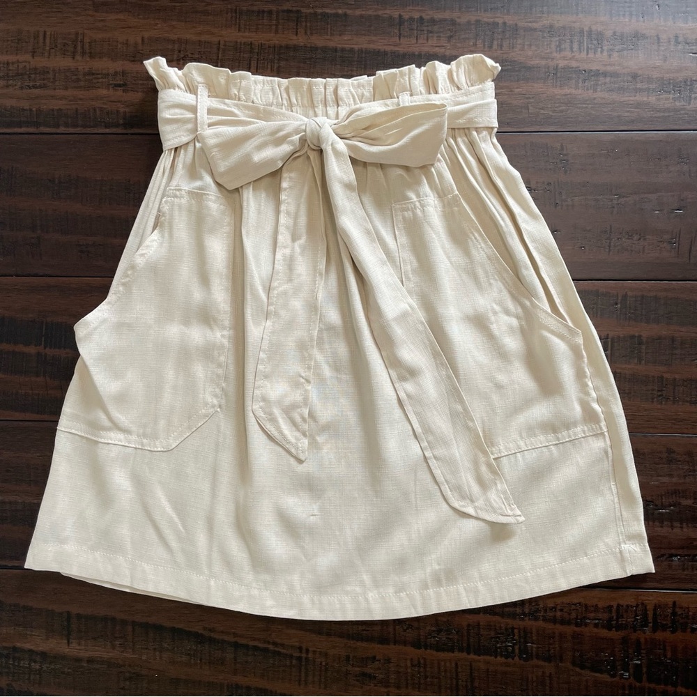 Paper Bag Waist Light Beige Mini Skirt NEW - Picture 7 of 10
